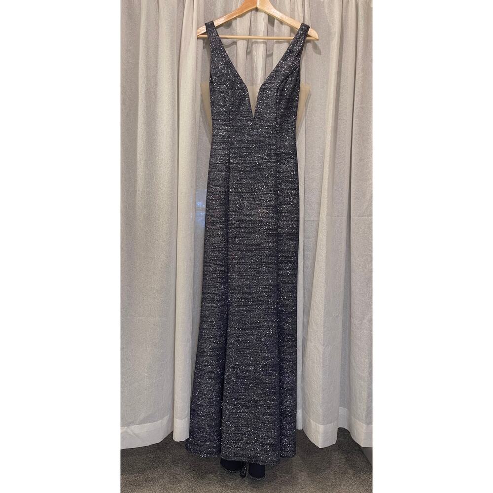 Jovani dress size 2 with mesh v back floor length plunging v neckline multicolor